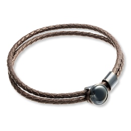 Men's Leather Bracelet Stainless Steel 8.5&quot;