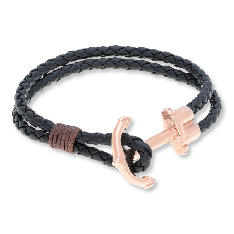 Men's Anchor Bracelet Leather & Stainless Steel 8.5"