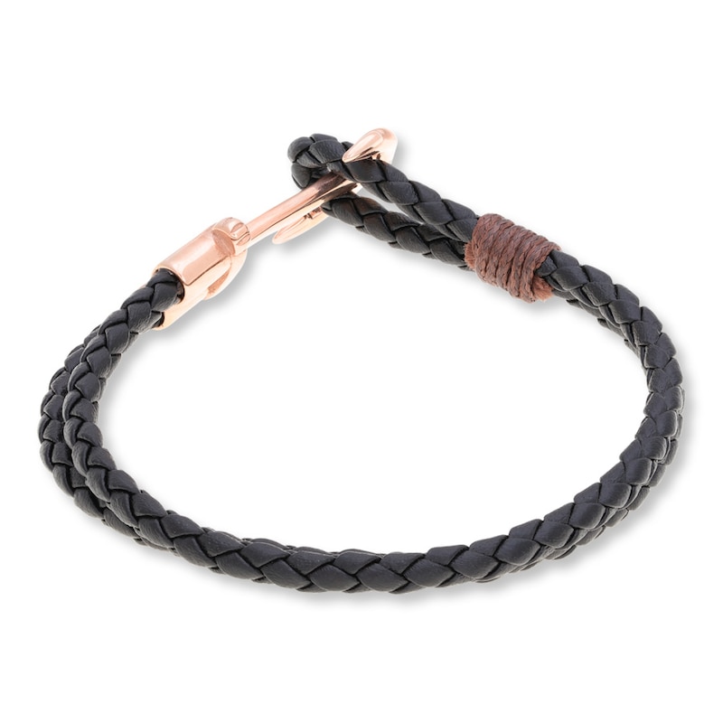 Men's Anchor Bracelet Leather & Stainless Steel 8.5"