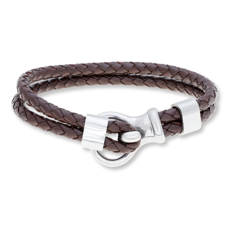 Men's Bracelet Leather & Stainless Steel 9"