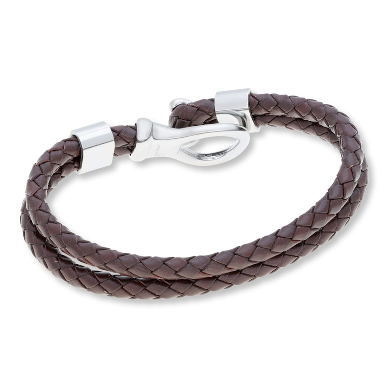 Men's Bracelet Leather & Stainless Steel 9"