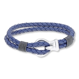 Men's Bracelet Leather & Stainless Steel 9&quot;