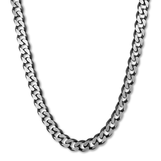 Curb Link Necklace Black Ion-Plated Hollow Stainless Steel 22"