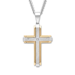 Men's Cross Necklace Diamond Accent Stainless Steel 24&quot;