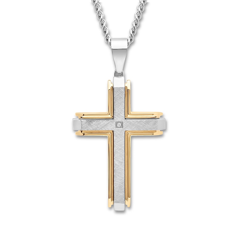 Men's Cross Necklace Diamond Accent Stainless Steel 24"