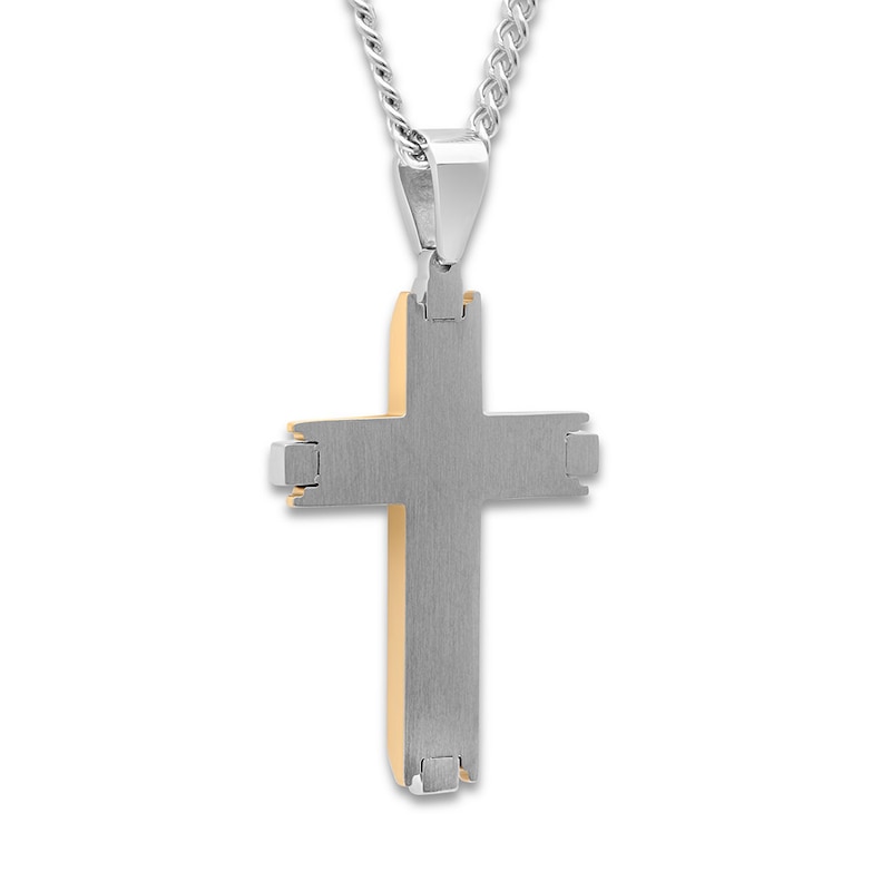 Men's Cross Necklace Diamond Accent Stainless Steel 24"