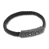 Men's Black Leather Bracelet Stainless Steel Accents 8.25