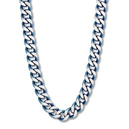 Men's Curb Chain Necklace Stainless Steel & Blue Ion-Plating 24&quot;