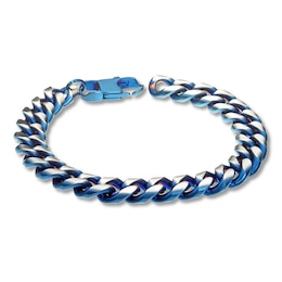 Men's Curb Chain Bracelet Stainless Steel/Blue Ion-Plating 8.5&quot;