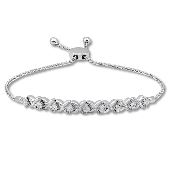 Diamond Accent "XO" Bolo Bracelet 1/4 ct tw Sterling Silver 8.75"