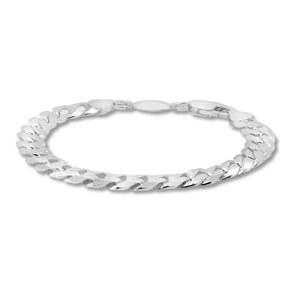 Pave Curb Link Bracelet Solid Sterling Silver 8"