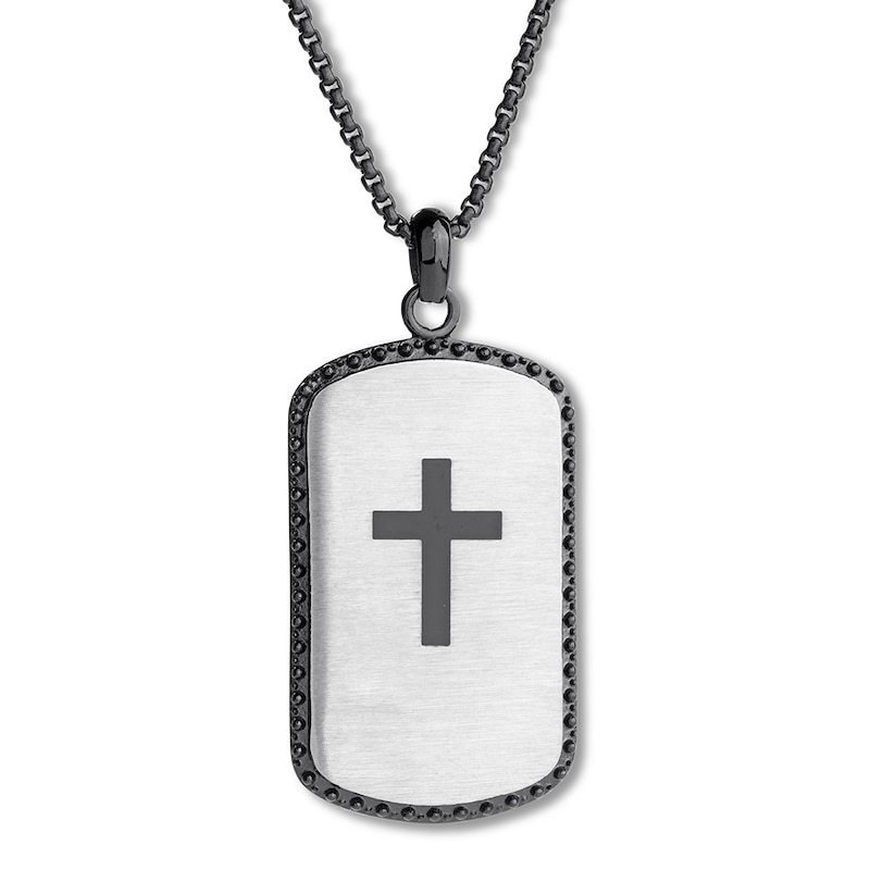 Dog Tag Necklace with Cross Stainless Steel