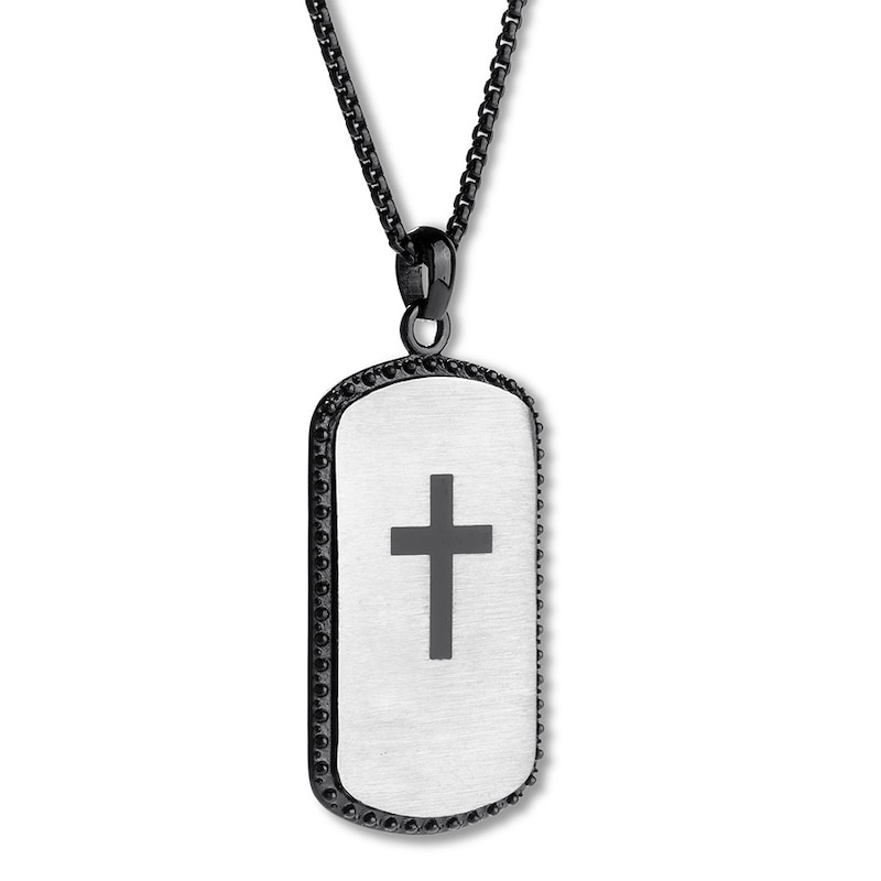 Dog Tag Necklace with Cross Stainless Steel