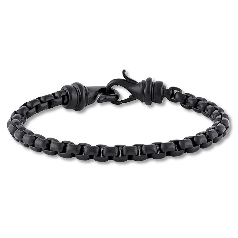 Main Image 1 of Black Ion-Plated Solid Stainless Steel Box Chain Bracelet 8.5"