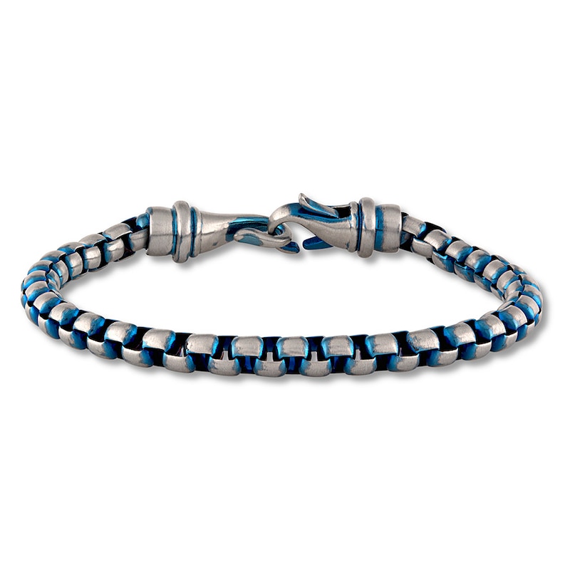 Solid Chain Bracelet Stainless Steel/Blue Ion-Plating 8.5"
