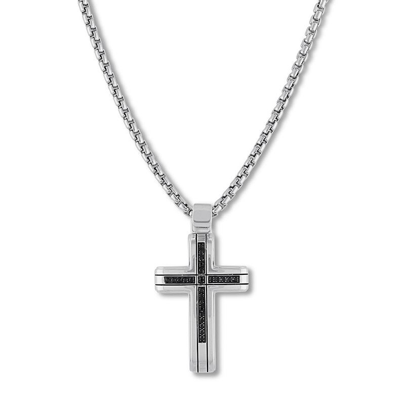 Main Image 1 of Black Diamond Cross Necklace 1/4 ct tw Stainless Steel