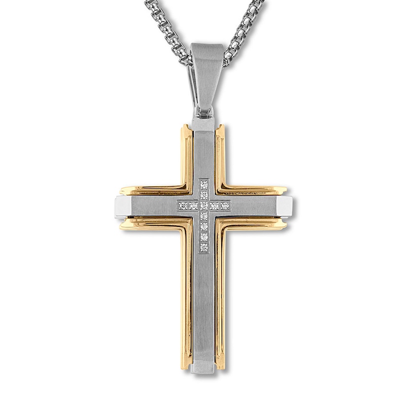 Diamond Cross Necklace 1/10 ct tw Stainless Steel 22"
