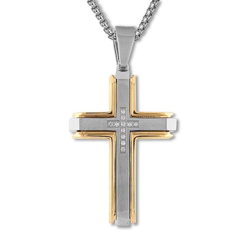 Main Image 1 of Diamond Cross Necklace 1/10 ct tw Stainless Steel 22"