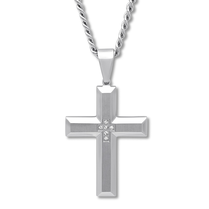 Stainless Steel Cross 1/20 Carat tw Diamonds 24