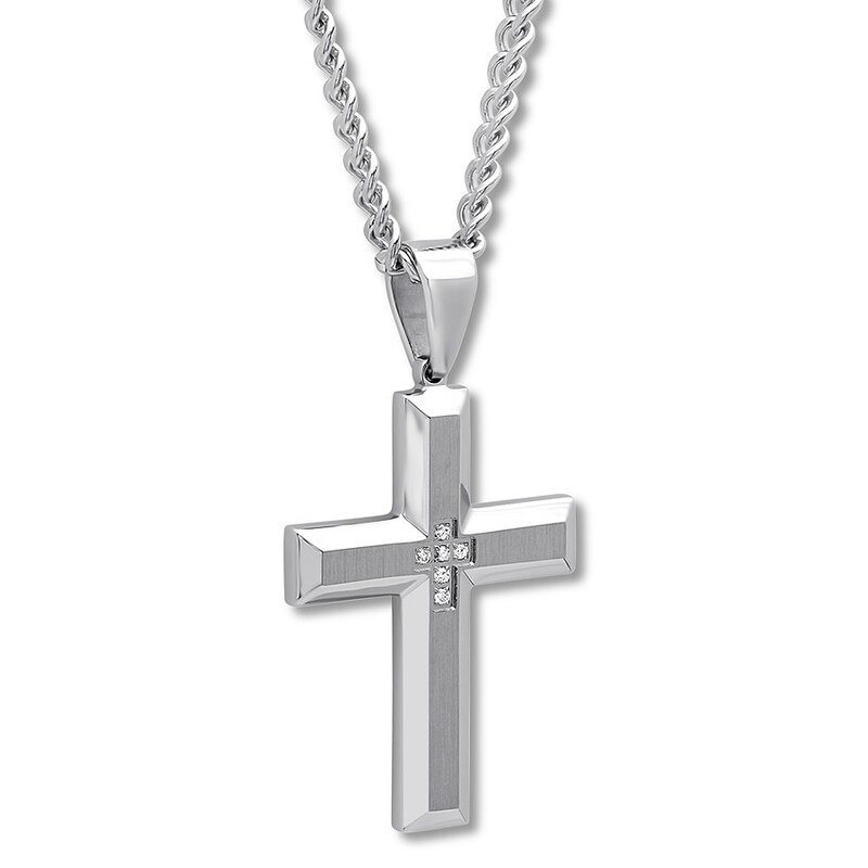 Stainless Steel Cross 1/20 Carat tw Diamonds 24