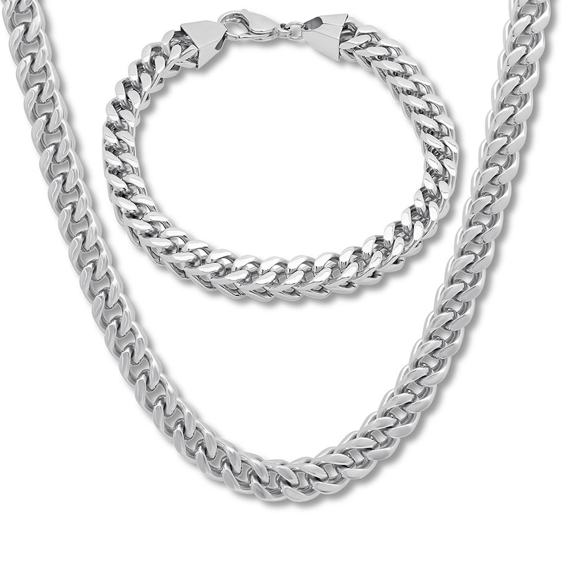 Stainless Steel Foxtail Necklace & Bracelet Set