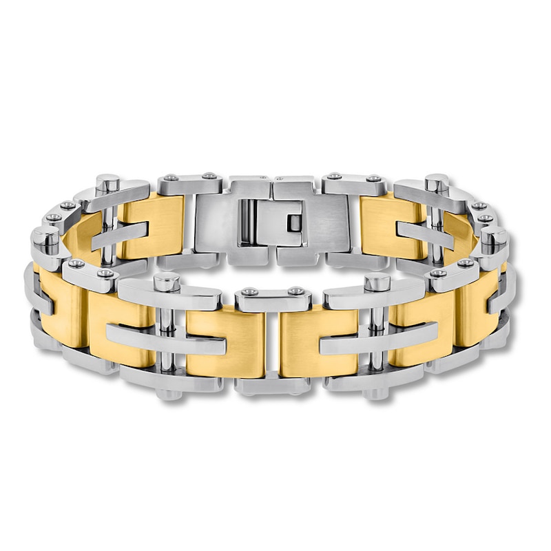 Men's Link Bracelet Stainless Steel/Yellow Ion-Plating 8.5"