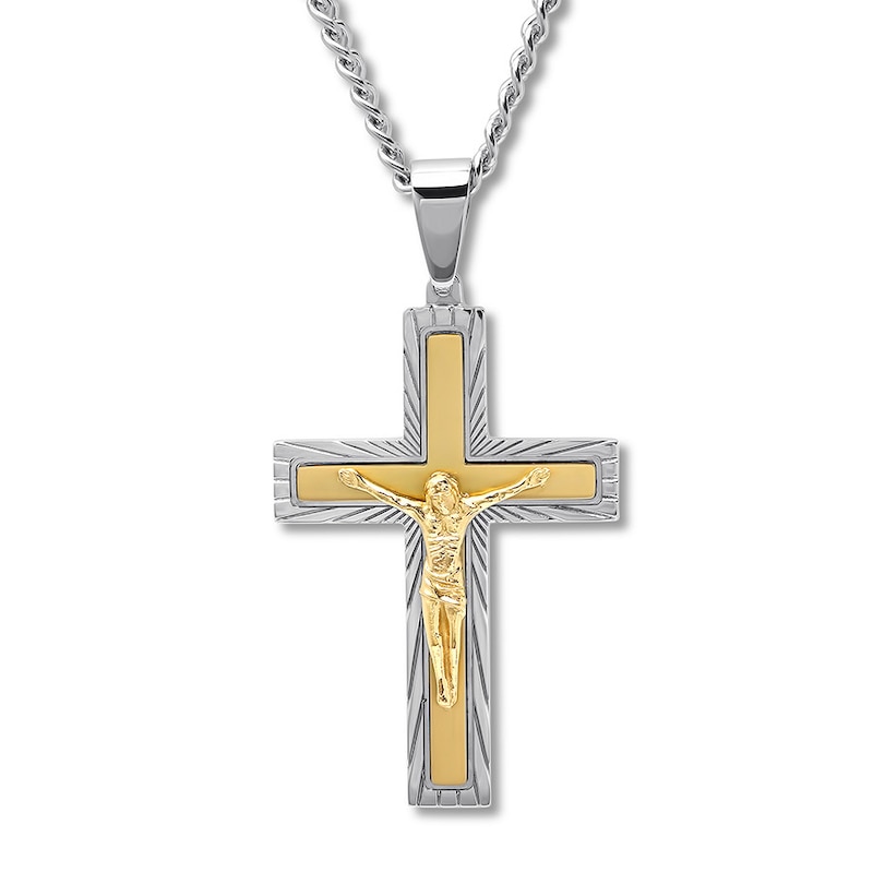 Men's Crucifix Necklace Stainless Steel & Yellow Ion-Plating 24"