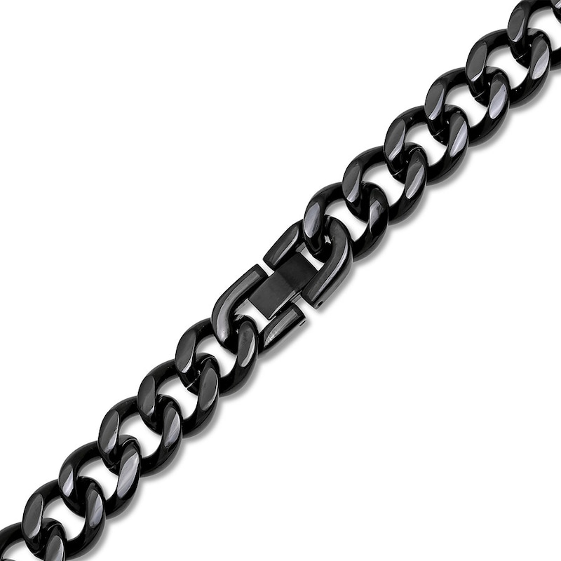 Solid Curb Chain Bracelet Black Ion-Plated Stainless Steel 8"