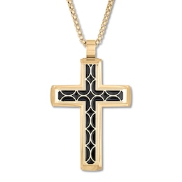 Men's Cross Necklace Yellow Ion-Plated Stainless Steel 24&quot;