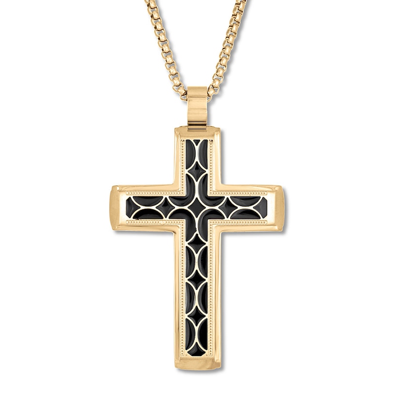 Men's Cross Necklace Yellow Ion-Plated Stainless Steel 24"