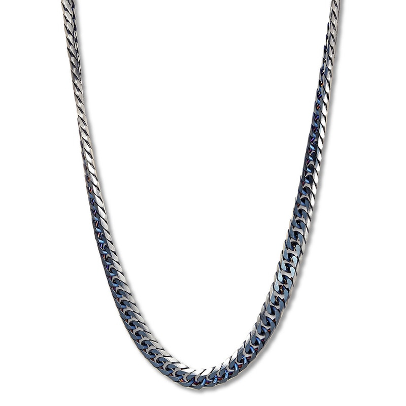 Solid Chain Necklace Stainless Steel & Blue Ion-Plating Appx. 8mm 18"