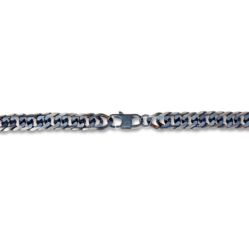 Solid Chain Necklace Stainless Steel & Blue Ion-Plating Appx. 8mm 18"