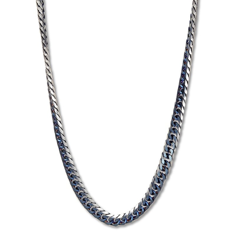 Solid Chain Necklace Stainless Steel & Blue Ion-Plating 30"