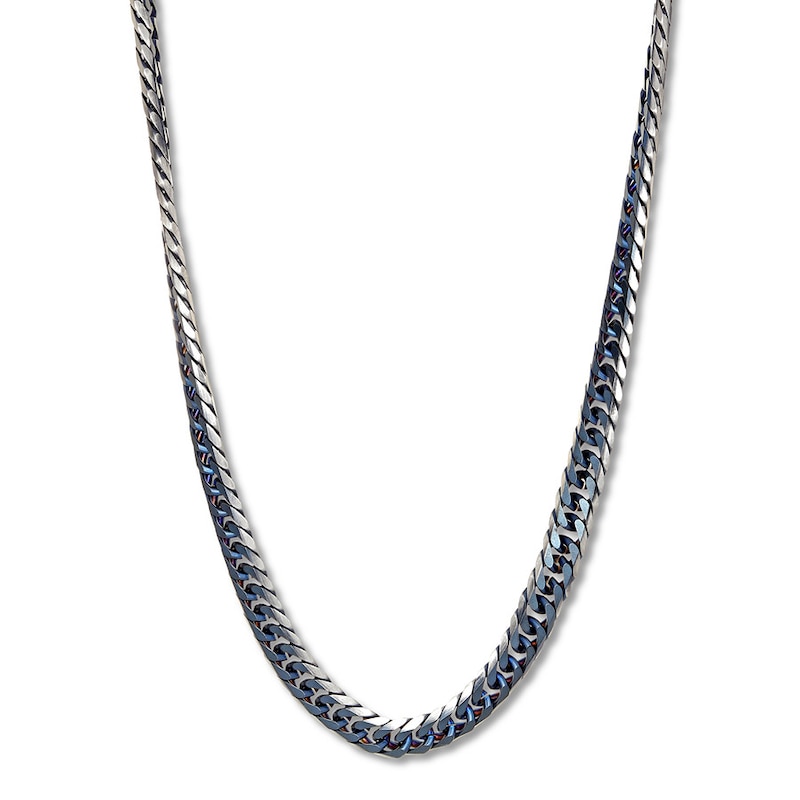 Solid Chain Necklace Stainless Steel & Blue Ion-Plating 24"