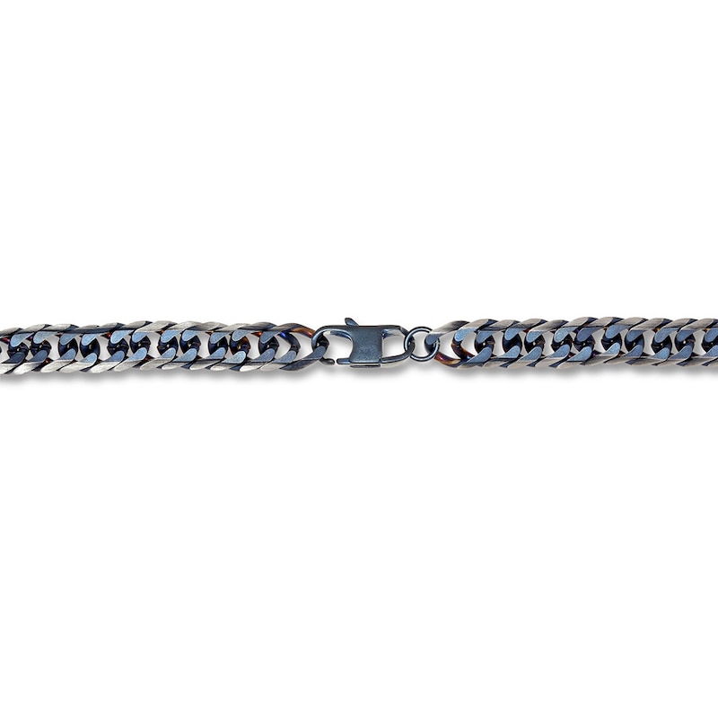 Solid Chain Necklace Stainless Steel & Blue Ion-Plating 24"