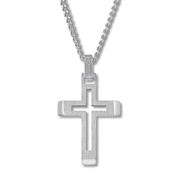 Men's Cross Necklace Stainless Steel 24&quot;