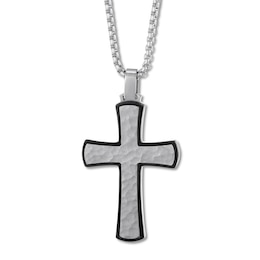 Men's Textured Cross Necklace Stainless Steel 24"