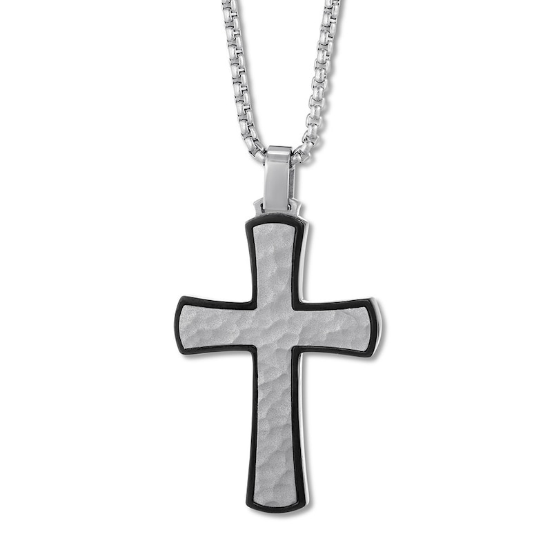 Men's Textured Cross Necklace Stainless Steel 24"