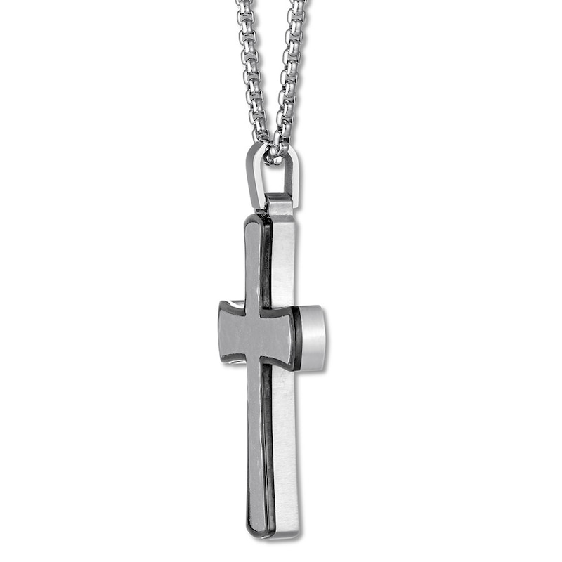 Main Image 2 of Men's Textured Cross Necklace Stainless Steel 24"