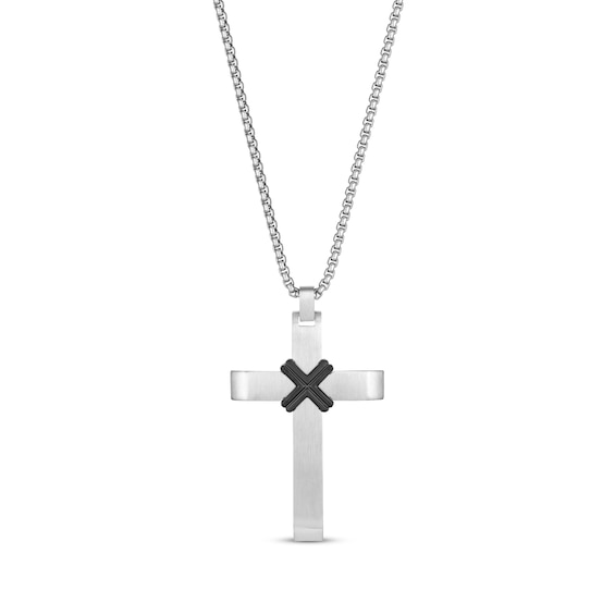 Men's Cross Necklace Black Ion Plating Stainless Steel 24"