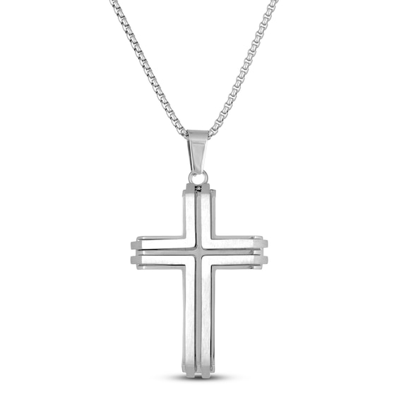 Men's Cross Necklace Stainless Steel 24"