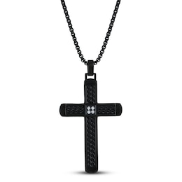 Men's Diamond Cross Necklace 1/20 ct tw Black Ion Plating Stainless Steel 24&quot;