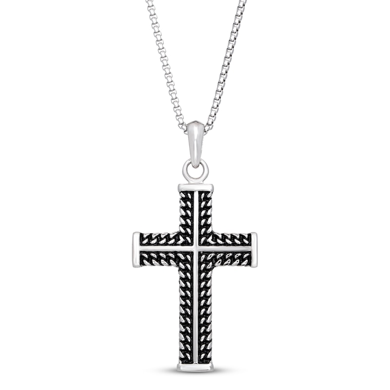 Main Image 1 of Men's Cross Necklace Black Ion Plating Stainless Steel 24"