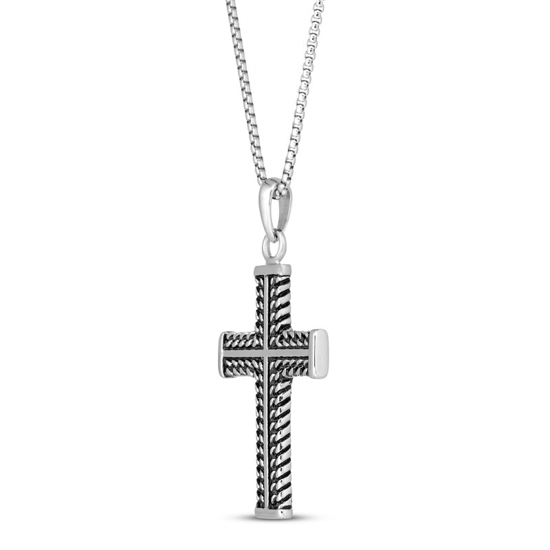 Main Image 2 of Men's Cross Necklace Black Ion Plating Stainless Steel 24"