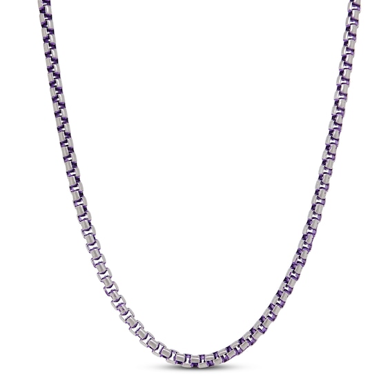 Box Chain Necklace Purple Ion Plating Solid Stainless Steel 24"