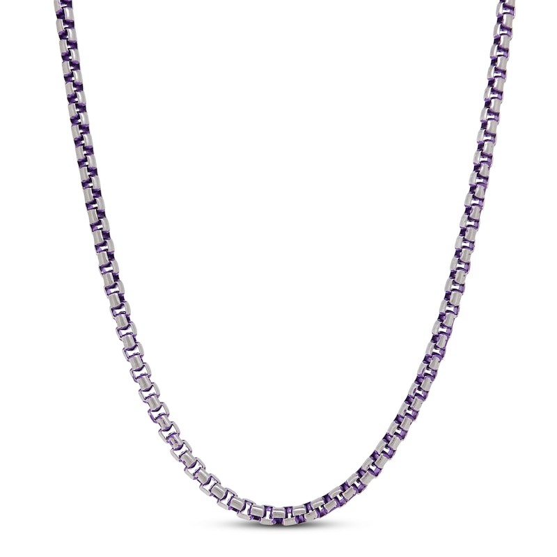 Solid Box Chain Necklace Purple Ion Plating Stainless Steel 24"