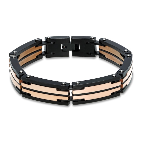 Men's Bracelet Black/Rose Ion Plating Stainless Steel 8.5"