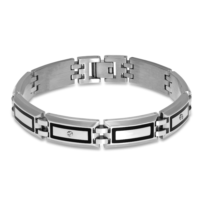 Men's Bracelet 1/20 ct tw Diamonds Stainless Steel Over Black Resin 8.75"