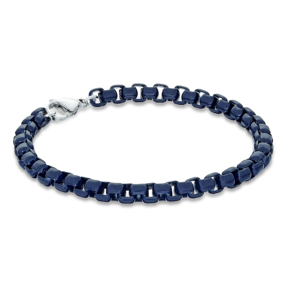 Box Chain Bracelet Blue Acrylic Solid Stainless Steel 9"