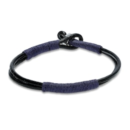 Men's Black Leather Bracelet Stainless Steel 8.25&quot;